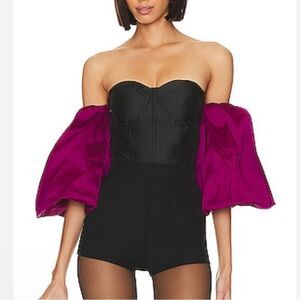 NWT Misa Los Angeles Dita Top Black & Magenta bustier corset blouse Revolve XS